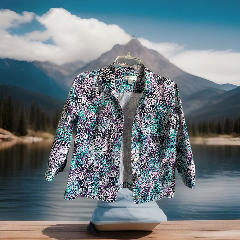 Christopher & Banks Women’s Jacket Small S Geometric Purple Teal Excellent
